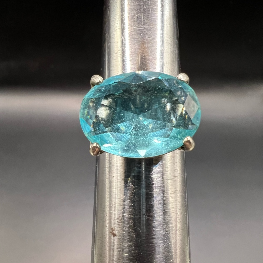 Sterling Silver Ring with Blue Oval Gemstone